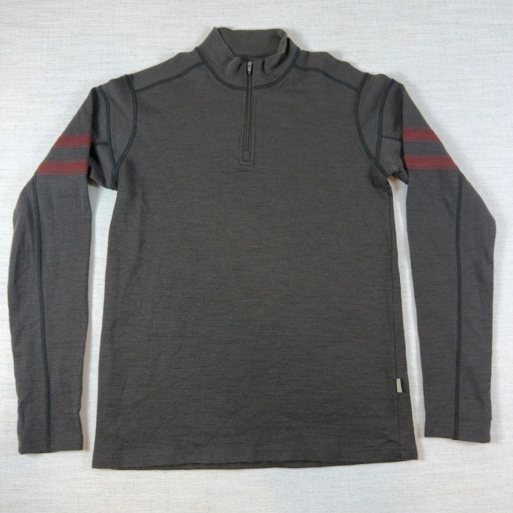 Kuhl Mens Medium Quarter Zip Pullover Sweater Charcoal Gray Red Stripes 1764